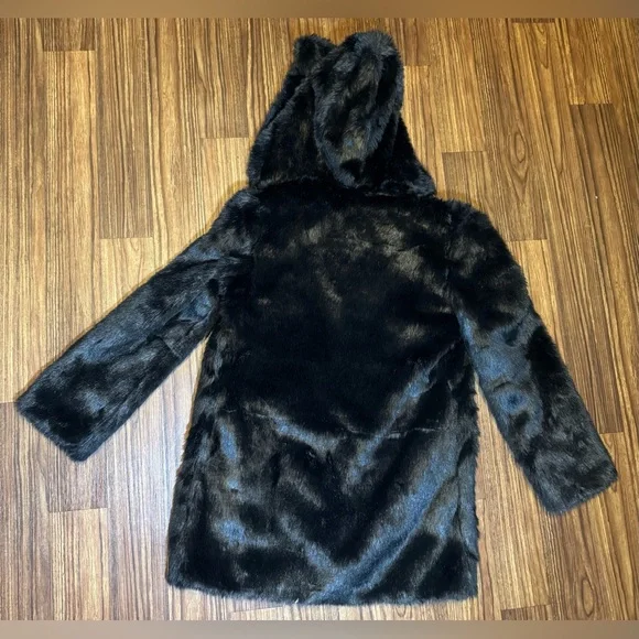 Black Faux Fur Hooded Coat, Women’s Medium - Picture 4 of 10